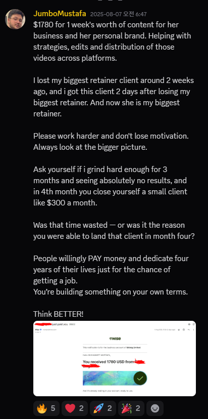 Client landed a $1,780/week content retainer
